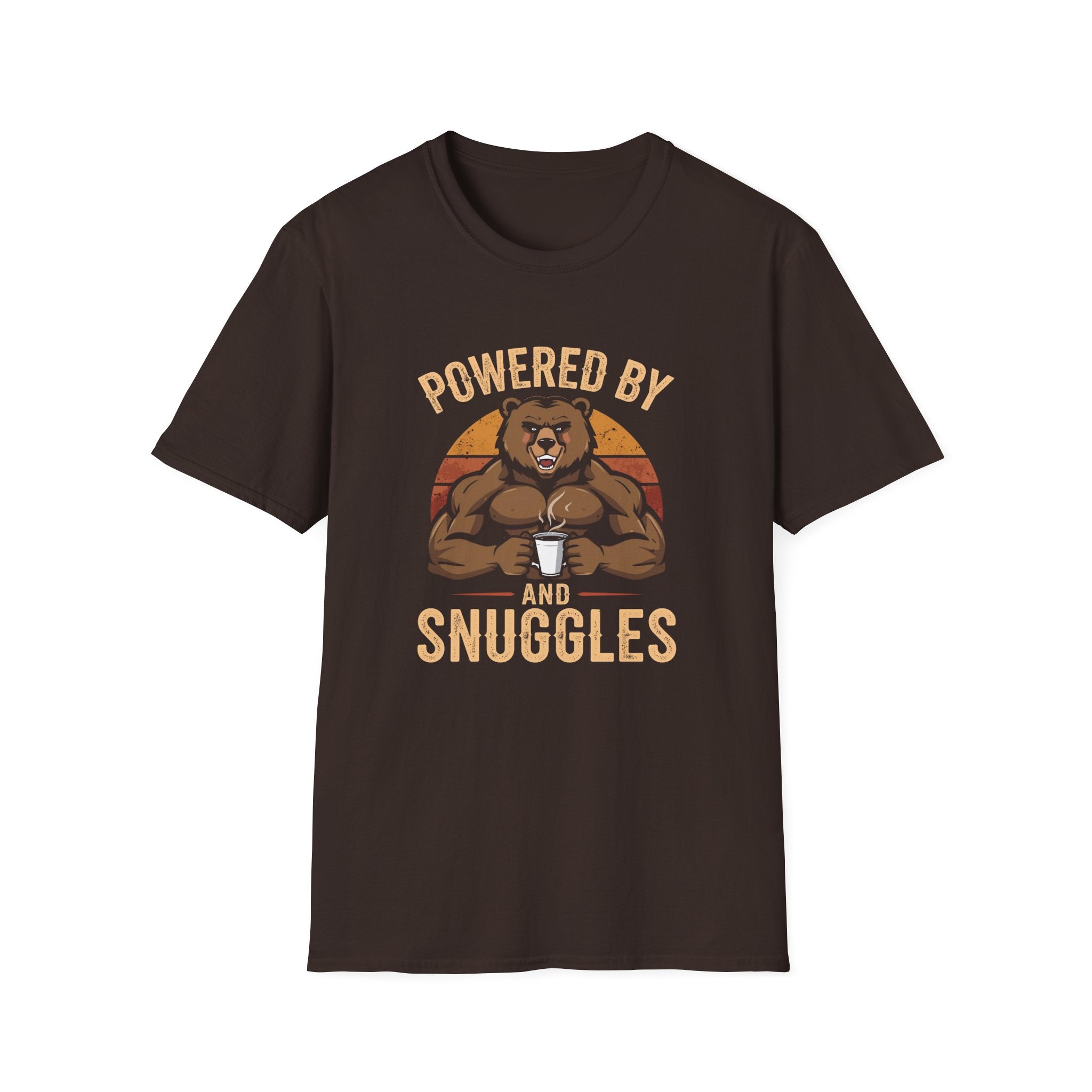 Powered by Snuggles Bear T-Shirt (Retro), Funny Gift, Cozy Graphic Tee, Unisex Apparel, Cute Bear Shirt, Casual Wear
