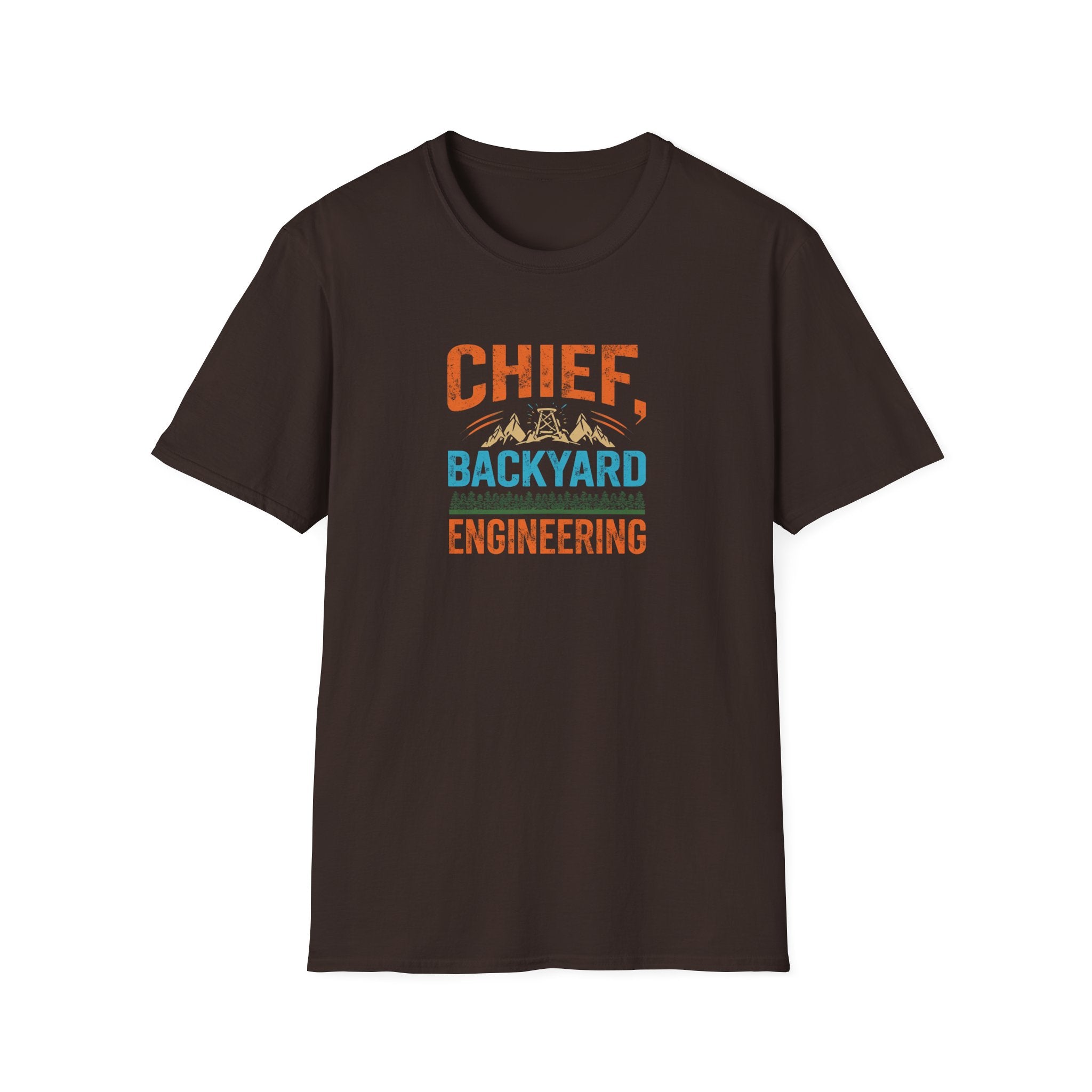 Backyard Engineering T-Shirt (Mountains), Fun Gift for Dads, DIY Enthusiasts, Unisex Casual Top, Outdoor Adventure Shirt, Unique Father's Day Gift