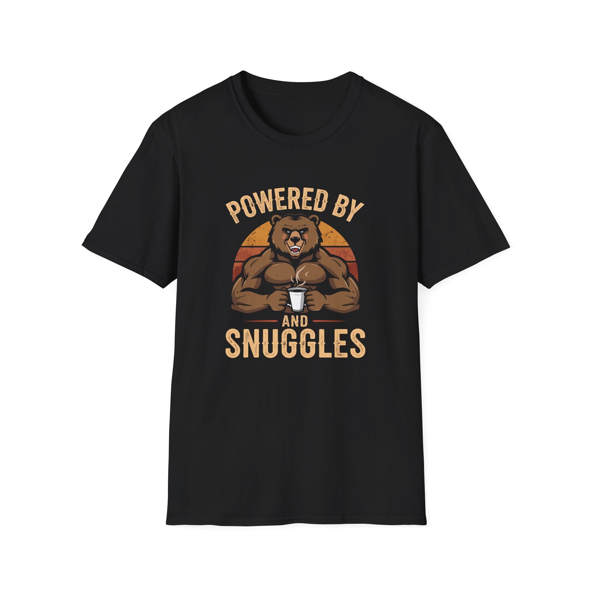 Powered by Snuggles Bear T-Shirt (Retro), Funny Gift, Cozy Graphic Tee, Unisex Apparel, Cute Bear Shirt, Casual Wear