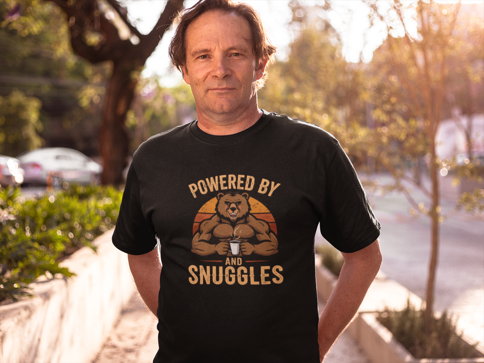 Powered by Snuggles Bear T-Shirt (Retro), Funny Gift, Cozy Graphic Tee, Unisex Apparel, Cute Bear Shirt, Casual Wear